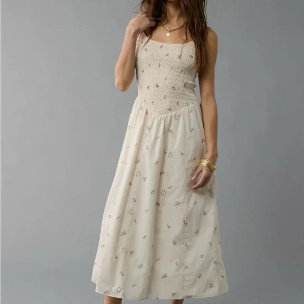 AE American Eagle Bella Midi Dress White/Cream